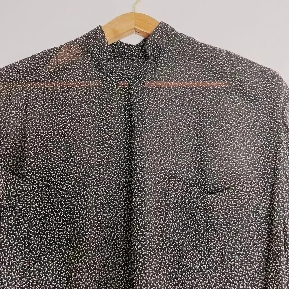 Vintage Giorgio Armani Black Cream Spotted Long Sleeve Button Up Blouse Size 8 - Picture 2 of 8